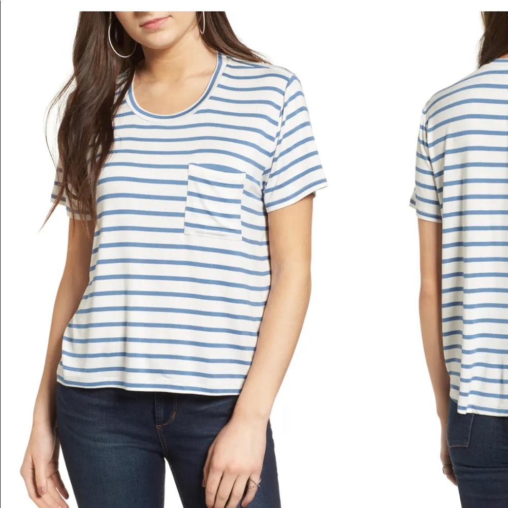 BP Blue and Ivory Striped Pocket Tee, XS